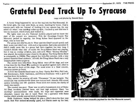 sep 17 1973 grateful dead doug sahm at onondaga county war memorial syracuse new york