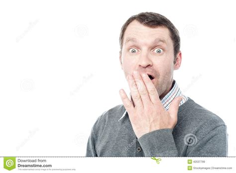 Shocked Man Covering His Mouth With Hand Stock Image Image Of