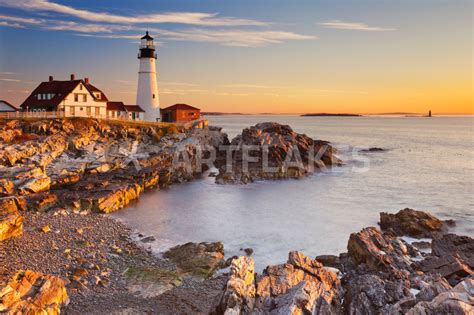 Portland Head Lighthouse Maine Usa At Sunrise Photography Art