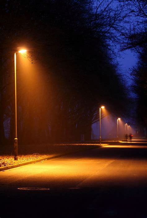 Parallax • Street Lights In A Dark Road Hd Wallpaper