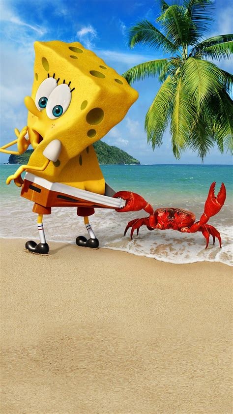 Spongebob On The Beach With Fiddle Crab Taking A Grab Spongebob