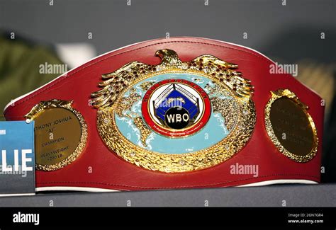 The Wbo Heavyweight Champion Belt Of Anthony Joshua During A Press Conference At The Tottenham