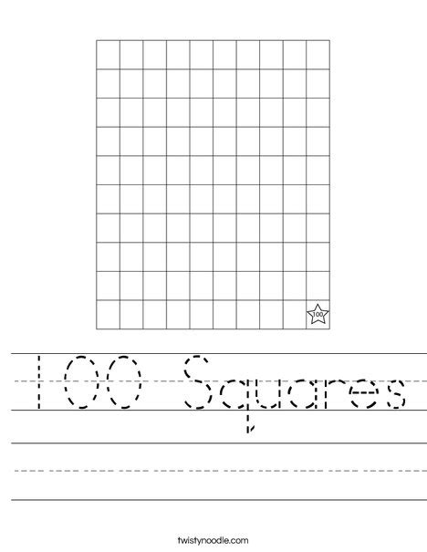 100 Squares Worksheet Twisty Noodle