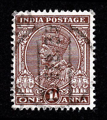 INDIA KING GEORGE V STAMP ONE ANNA 1A EMBOSSED DATE CANCEL STAR