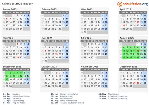 Kalender 2025 Ferien Bayern Feiertage