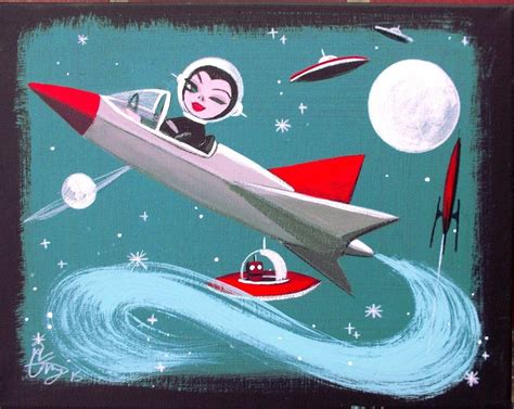 El Gato Gomez Painting Retro Vintage Pulp Outer Space Ship Rocket Mars 1950s Space Art Mcm