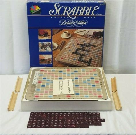 Vintage Scrabble Deluxe Edition Board Game Turntable Red Wood Tiles