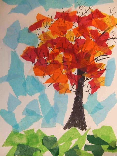 Poppycat News Tissue Paper Collage Fall Trees 4th Grade Fall Art