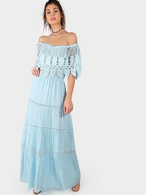 Off Shoulder Tiered Lace Maxi Dress Aqua Aqua Dress Maxi Dress Dresses
