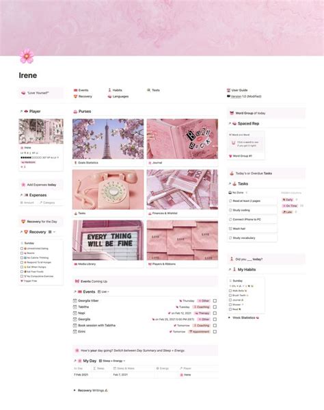 My Pink Dashboard Notion Notions Aesthetic Template Study