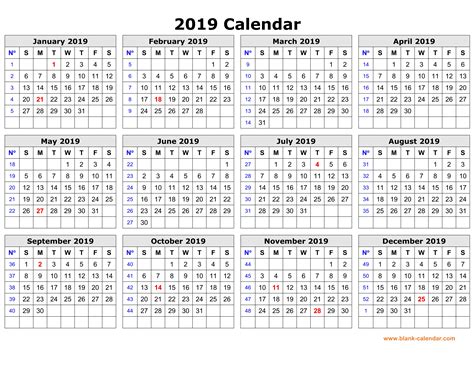 2019 Yearly Calendar Large Printable Template Calendar Design