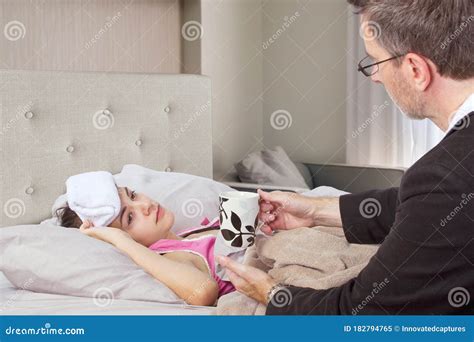 Single Father Taking Care Of Sick Teenager Stock Image Image Of