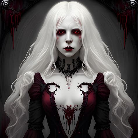 Elegant Seductive Beautiful Vampire Horror Gothic White Hair Orn Arthubai