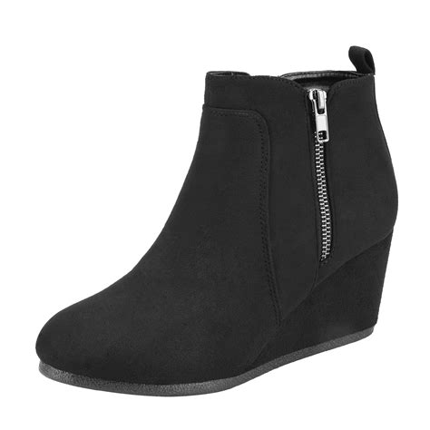 dream pairs women s winter warm booties low wedge ankle boots round toe suede zip boots double