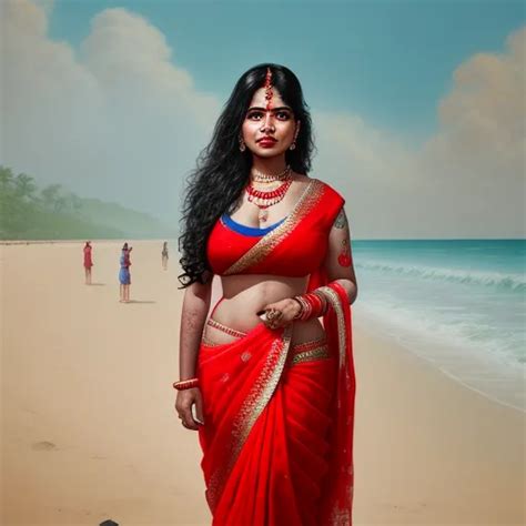 Ai Creates Image Indian Big Boobs Bhabhi In Red Saree Standing In