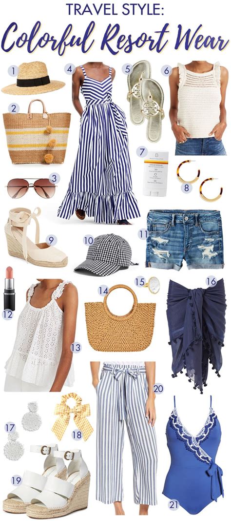 The Travel Style Colorful Resort Wear Guide Is Shown In Blue White And Yellow Colors