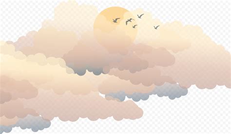 Png Cloudy Sky Sunset And Birds Illustration Citypng
