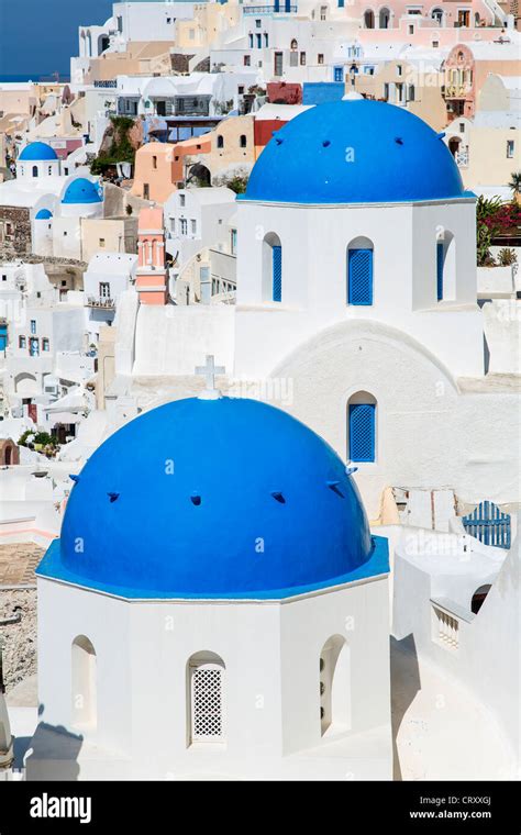 Greece Santorini Oia Blue Dome Orthodox Church Stock Photo Royalty