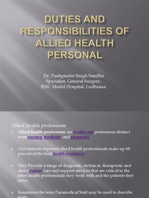 Duties And Responsibilities Of Allied Health Personalppt Physical