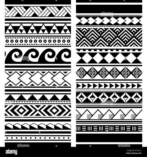 Polynesian Maori Tattoo Seamless Vector Two Pattern Set Hawaiian