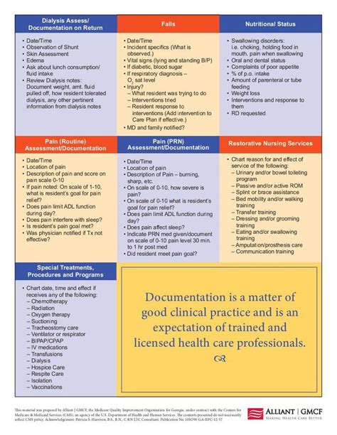 Medicare Charting Guidelines Sheet