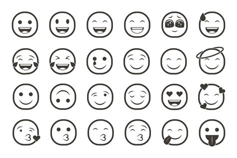 Set Of Emoticon Smiley Icons Cartoon Emoji Set With Smile Sad Happy