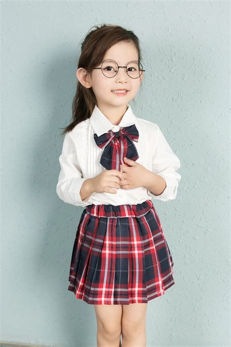 Kids Clothing 2017autumn Solid Color Shirt Plus Size Check Skirt