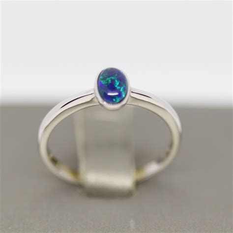 Australian Small Triplet Blue And Green Opal Silver Ring Etsy