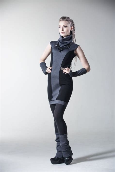 Sci Fi Dress Black And Grey Cyberpunk Dress Futuristic By Zolnar