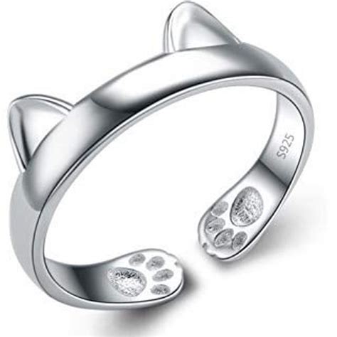 Solid 925 Sterling Silver Cats Ears Adjustable Stacking Ring Etsy Uk