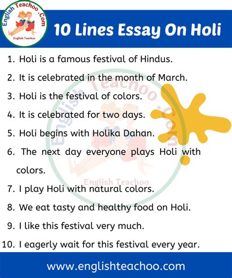 10 Lines On Holi Festival In English Englishteachoo