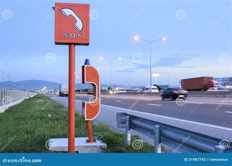 Sos Sign And Emergency Telephone On The Road Stock Photo Image Of