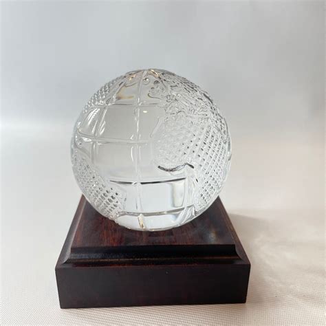 Waterford Crystal World Globe 3 Textured Paperweight With Wood Base