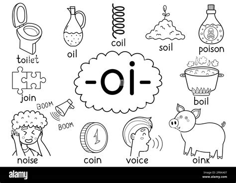 Oi Digraph Spelling Rule Black And White Educational Poster For Kids
