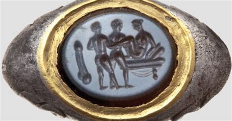 A Roman Silver Ring With Erotic Intaglio 3rd Century