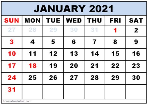 Download Calendar January 2021 January 2021 Calendar For Instant