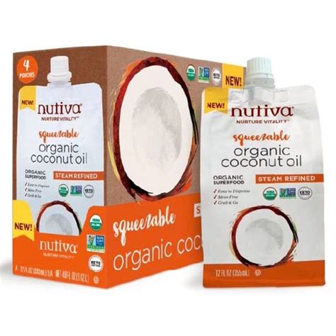 Nutiva Squeezable Usda Organic Refined Coconut Oil 12 Oz Pouch Pack