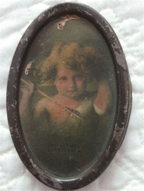 Antique Photo Sepia Print Cupid Wake 325 Oval Metal Frame 1897 Mb