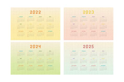 2022 2023 2024 2025 Kalender Mit Mehrfarbigem Niedlichem Kindlichem