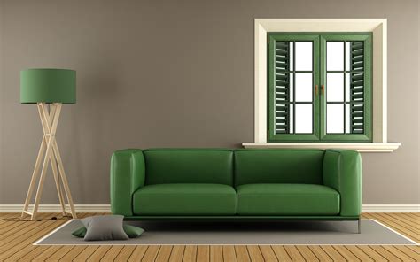 Download Wallpapers Stylish Interior Living Room Green Leather Sofa
