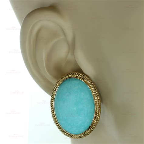Retro Oval Cabochon Turquoise Clip On Earrings 1960s MTSJ124