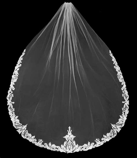 Elegant Royal Cathedral Wedding Veil With Beaded Lace Edge