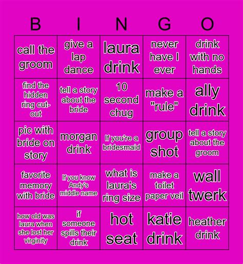 Bachelorette Bingo Bingo Card