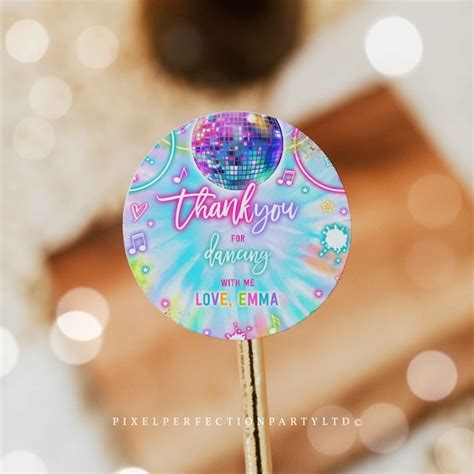 Editable Dance Birthday Party Circle Square Tags Tie Dye Dance Glow