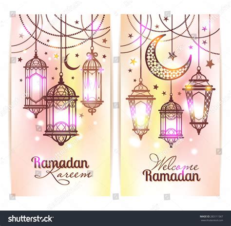 Ramadan Kareem Islamic Background Lamps For Ramadan Banners Set