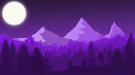 Обои Горы Лес арт луна фон Фиолетовый для рабочего стола раздел