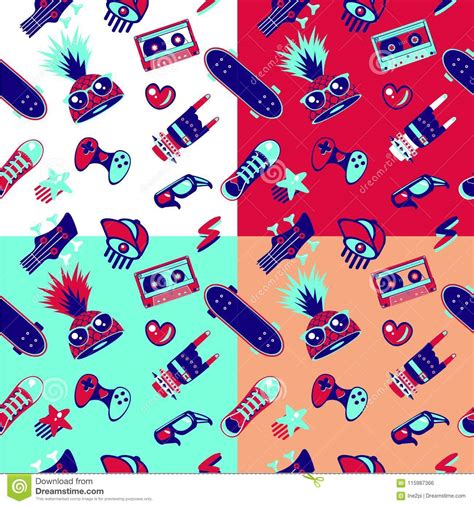 Funky Seamless Pattern With Teenagers Culture Elements Teens Fashion