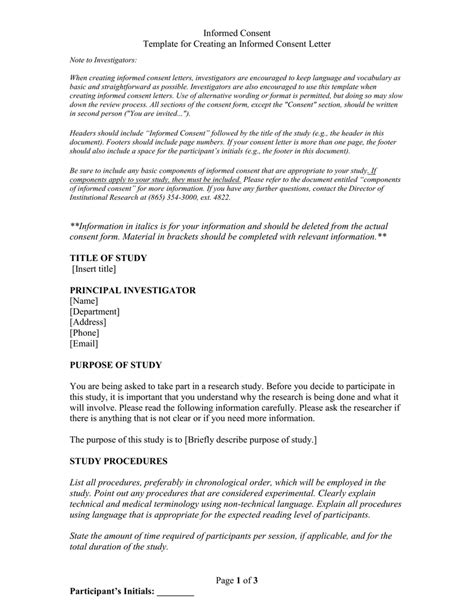 Informed Consent Template For Creating An Informed Consent Letter