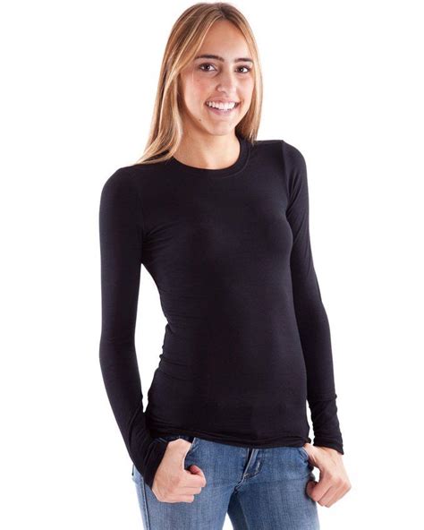 Woman Black Plain Long Sleeve T Shirt Crew Neck Clothes Women Long