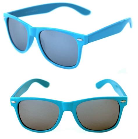 Men S Womens Light Blue Sunglasses Horn Square Rimmed Silver Mirrored Lenses 80s Unbranded
